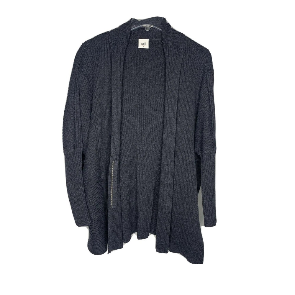 Cabi Zip It Cardigan Womens S Gray Ribbed Cotton Oversized  Minimalist Layering